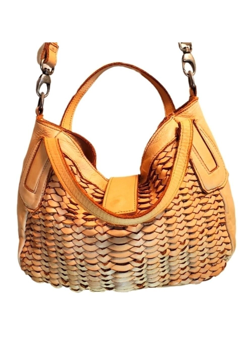 GIORGIA MILANI Genuine Leather Made in Italy Woven 4 Pocket Shoulder Bag EUC